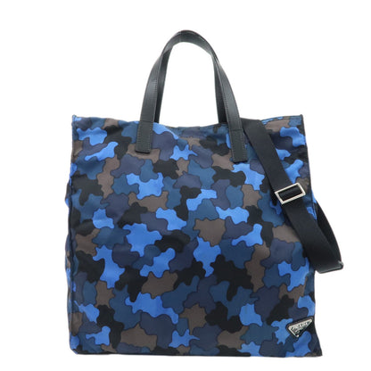 PRADA Logo Camouflage Nylon Leather 2Way Tote Shoulder Bag  d