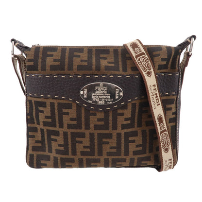 FENDI Zucca Selleria Canvas Leather Shoulder Bag Brown 8BT092