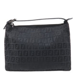 FENDI Zucchino Canvas Leather Hand Bag Pouch Black 8N0005