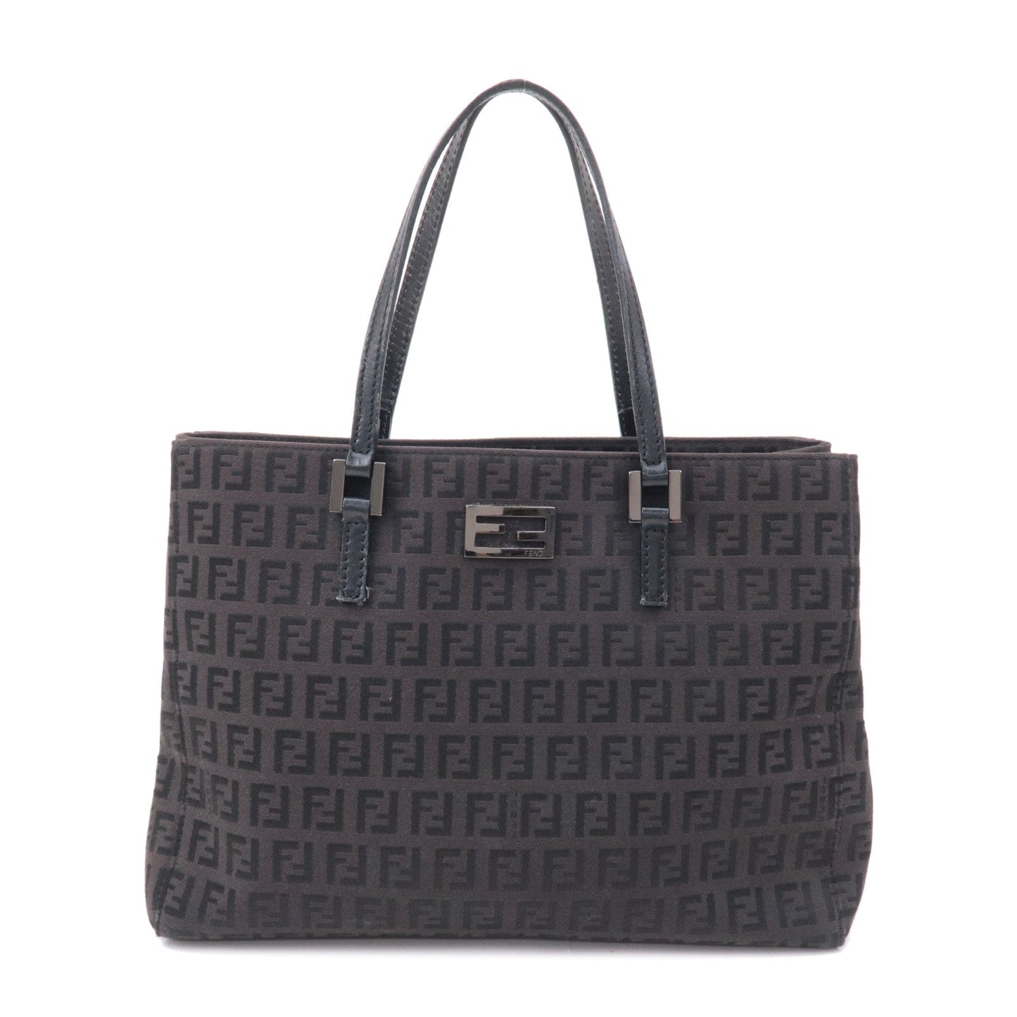 FENDI Zucchino Canvas Leather Hand Bag Brown Black 8BH132