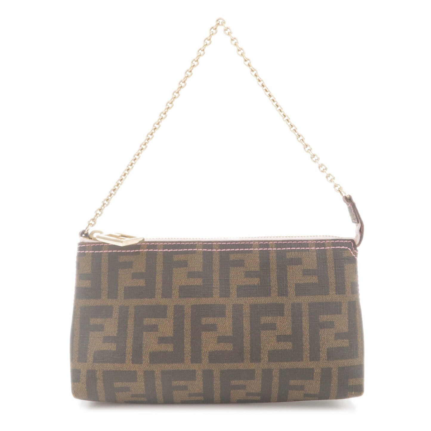 FENDI Zucca Print PVC Leather Pouch Hand Bag Brown 8BR592