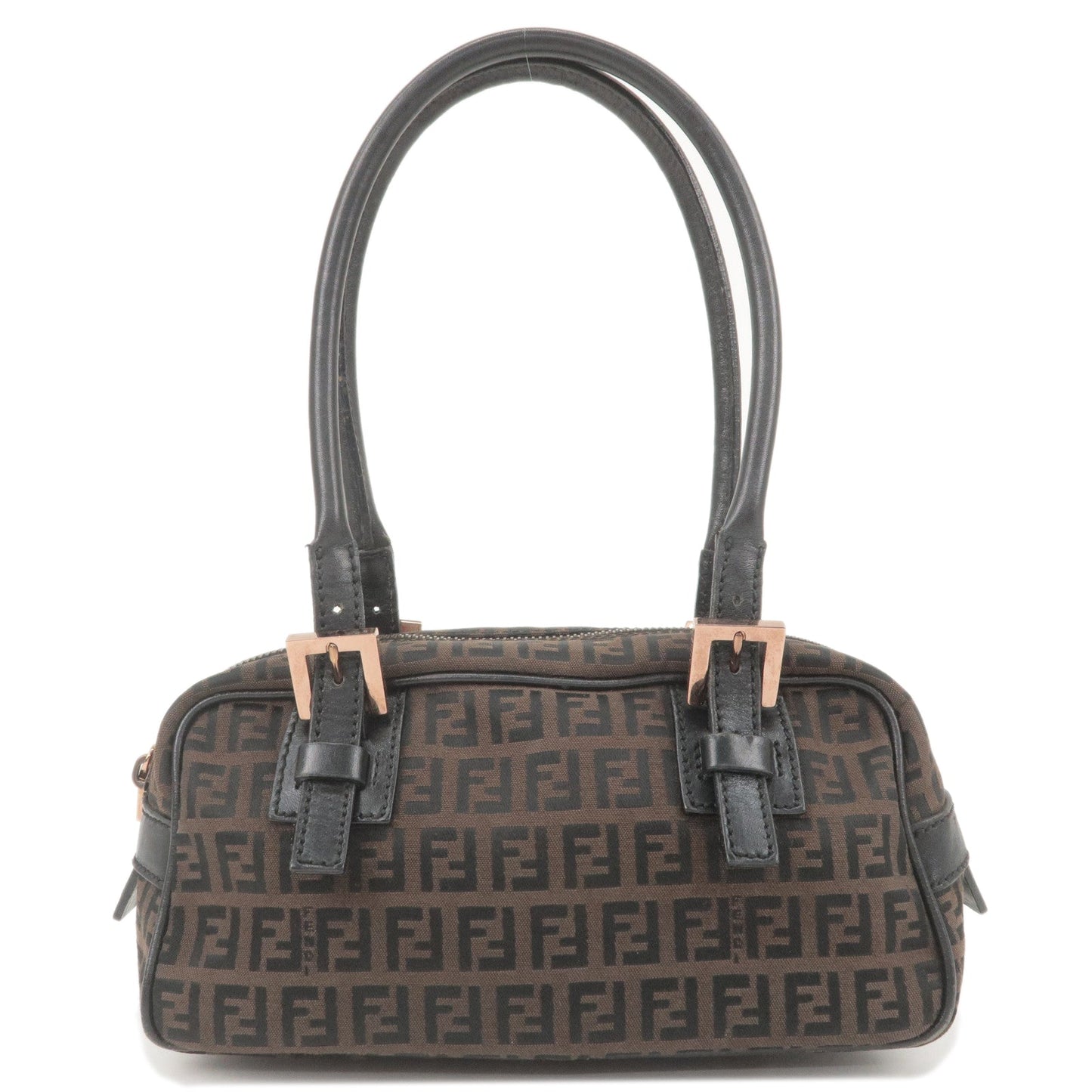 FENDI Zucchino Canvas Leather Small Hand Bag Brown Black 8BN004