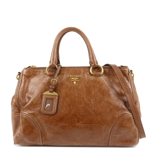 PRADA Leather 2Way Bag Shoulder Bag Hand Bag Brown  d