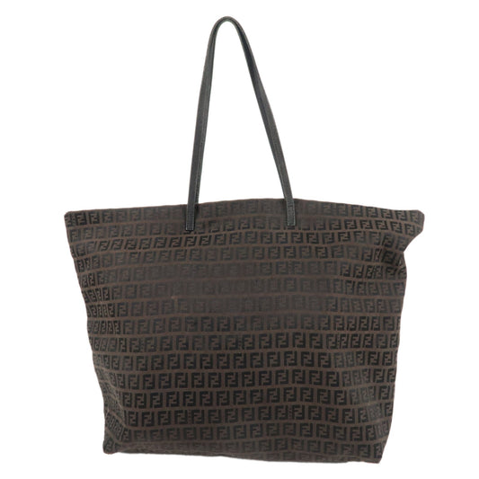 FENDI Zucchino Canvas Leather Tote Bag Black Brown 8BH026