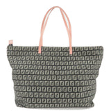 FENDI Zucchino Canvas Leather Tote Bag Black Gray Pink 8BH025