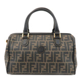 FENDI Zucca PVC Leather Small Boston Bag Hand Bag Khaki Black 4498