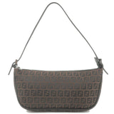 FENDI Zucchino Canvas Leather Hand Bag Dark Brown Black 8BR144