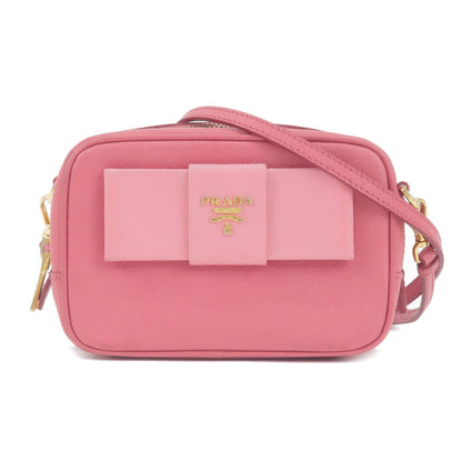 Prada Bow Ribbon Leather Shoulder Bag Purse Pink