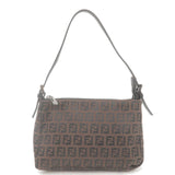 FENDI Zucchino Canvas Leather Hand Bag Brown Black 8BR155