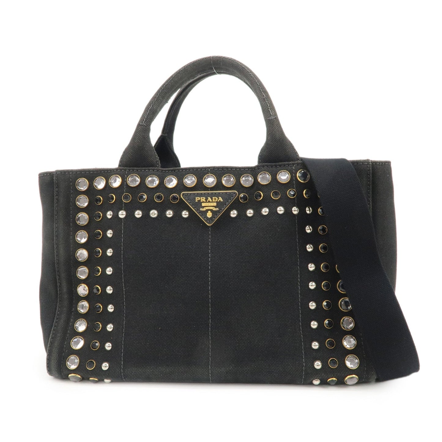 PRADA Mini Canapa Bijou Studs Canvas 2Way Bag Black B24390  d