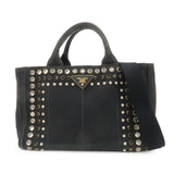 PRADA Mini Canapa Bijou Studs Canvas 2Way Bag Black B24390  d
