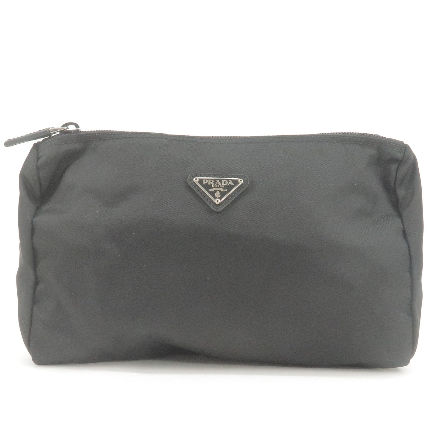 Prada Nylon Leather Cosmetic Pouch Clutch Bag Black 1N0012