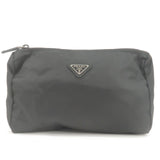 Prada Nylon Leather Cosmetic Pouch Clutch Bag Black 1N0012