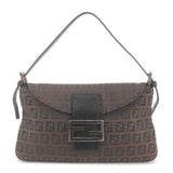 FENDI Zucchino Canvas Leather Shoulder Bag Purse Brown Black