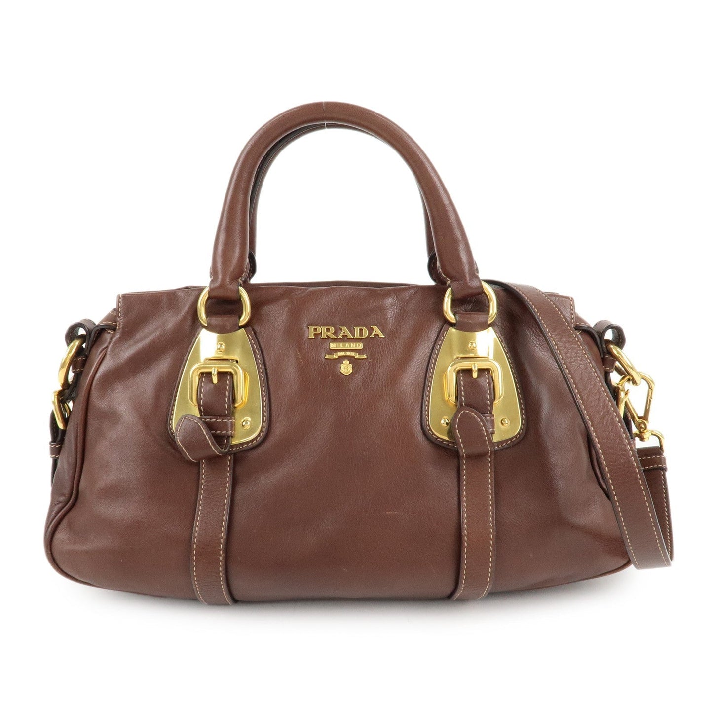 PRADA Leather 2Way Bag Shoulder Bag Hand Bag Brown BN1904  d