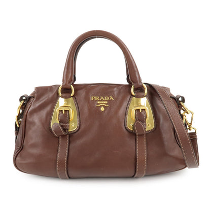 PRADA Leather 2Way Bag Shoulder Bag Hand Bag Brown BN1904  d