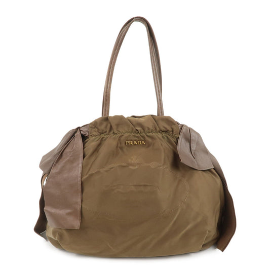 PRADA Logo Nylon Leather Ribbon Shoulder Bag Brown BR4205  d