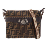FENDI Zucca Selleria Canvas Leather Shoulder Bag Brown 8BT092