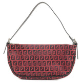 FENDI Zucchino Canvas Leather Shoulder Bag Red Black 8BR144