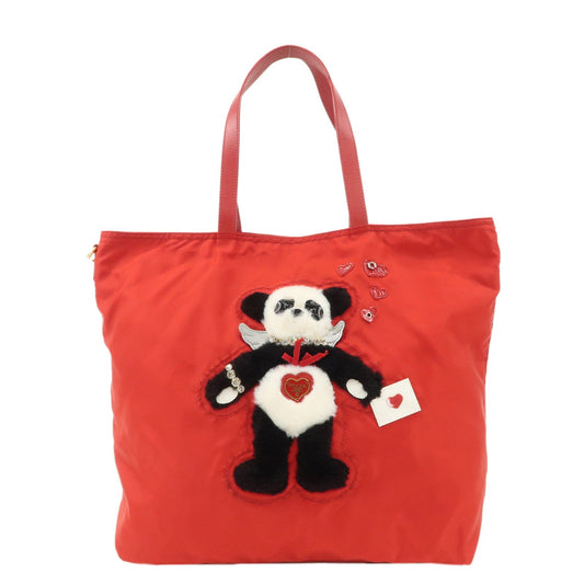AuthenticPRADA Nylon Leaather Panda Tote Bag Shoudler Bag Red BR4249  d