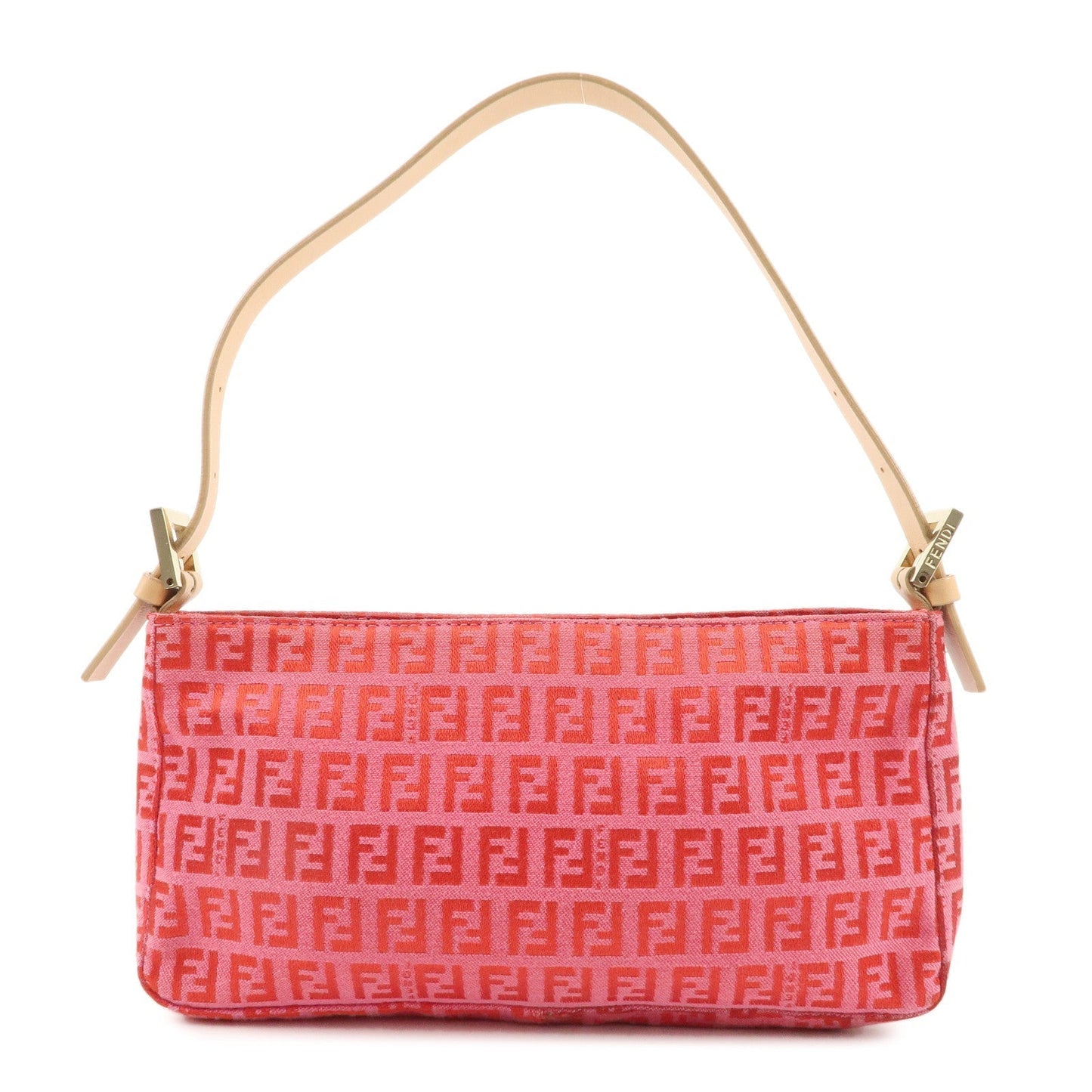 FENDI Zucchino Canvas Leather Shoulder Bag Hand Bag Pink Red d F/S