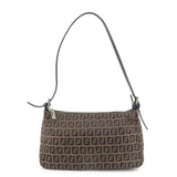 FENDI Zucchino Canvas Leather Pouch Hand Bag Brown 8BR156