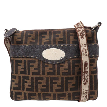 FENDI Zucca Selleria Canvas Leather Shoulder Bag Brown 8BT092
