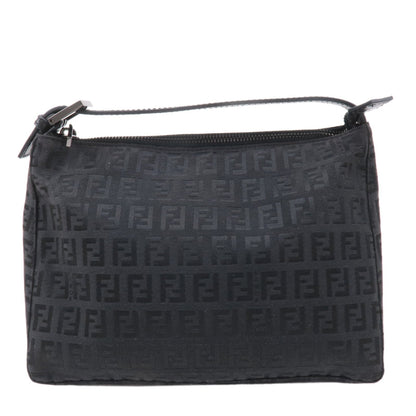 FENDI Zucchino Canvas Leather Hand Bag Pouch Black 8N0005