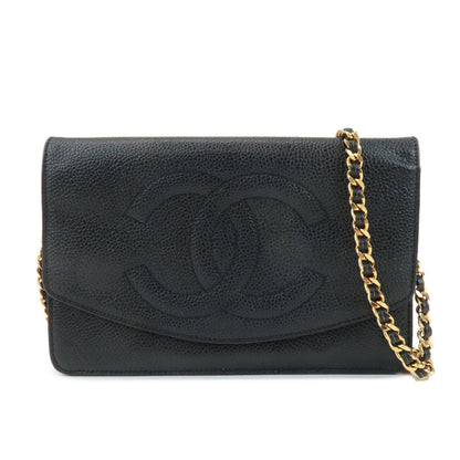 CHANEL COCO Mark Caviar Skin Chain Wallet WOC Black A13509  d
