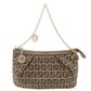 FENDI Zucchino Canvas Leather Chain Bag Pouch Brown 8BR594