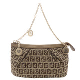 FENDI Zucchino Canvas Leather Chain Bag Pouch Brown 8BR594