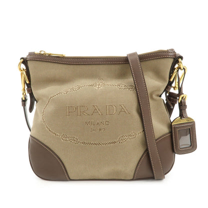 PRADA Logo Jaguard Leather Shoulder Bag Crossbody Bag Beige Brown  d
