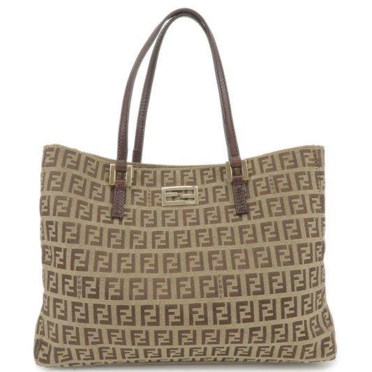 FENDI Zucchino Canvas Leather Hand Bag Beige Brown 8BH132