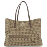 FENDI Zucchino Canvas Leather Hand Bag Beige Brown 8BH132