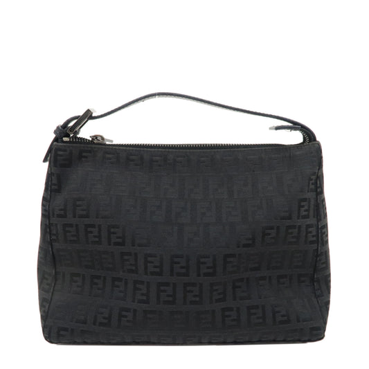 FENDI Zucchino Canvas Leather Hand Bag Mini Bag Black 8N0005