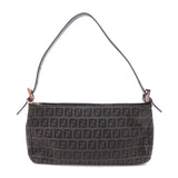 FENDI Zucchino Canvas Leather Shoulder Bag Brown Black 8BR042