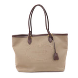 Prada Logo Jacquard Leather Tote Bag Beige Brown 1BG158