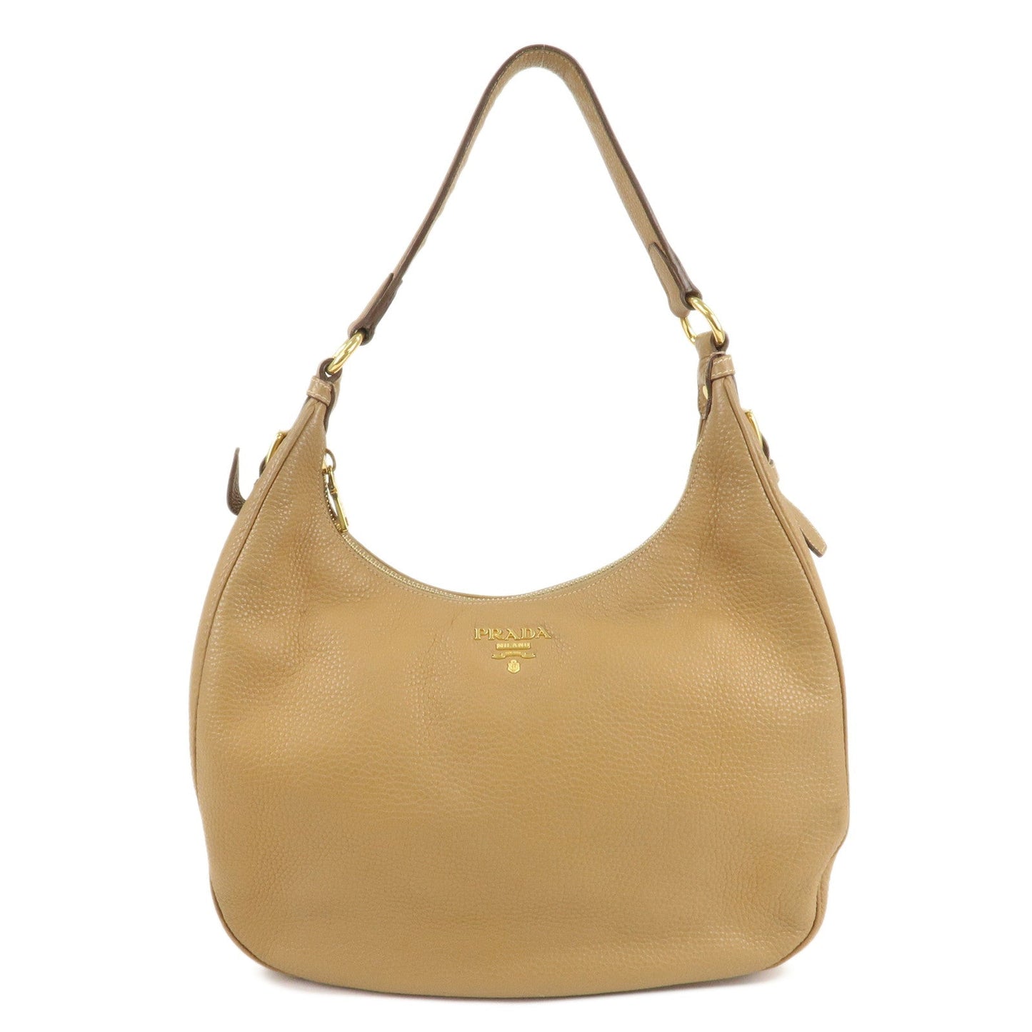 PRADA Leather Shoulder Bag Hand Bag Beige  d