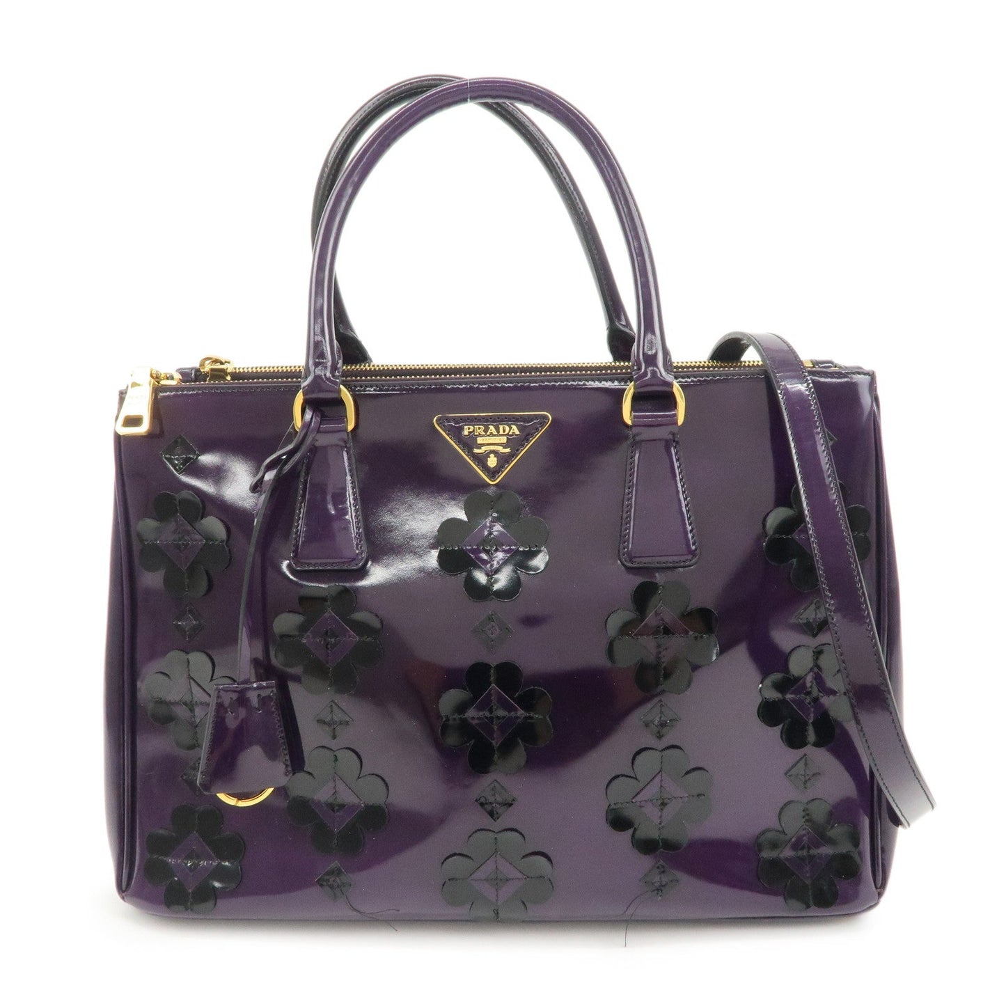 PRADA Patent Leather 2Way Shoulder Bag Flower Motif B2274F  d