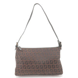FENDI Zucchino Canvas Leather Shoulder Bag Black Brown 8BR156