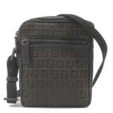 FENDI Zucchino Canvas Leather Shoulder Bag Dark Brown Black 8BT098