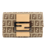FENDI Zucchino Canvas Leather Bi-fold Wallet Beige Brown 8M0036