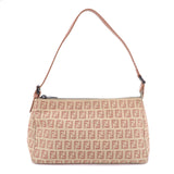 FENDI Zucchino Canvas Leather Shoulder Bag Beige Pink 8BR267