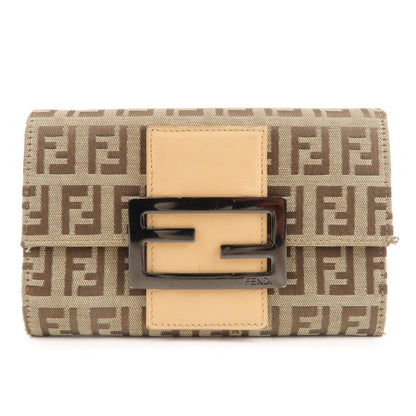 FENDI Zucchino Canvas Leather Bi-fold Wallet Beige Brown 8M0036