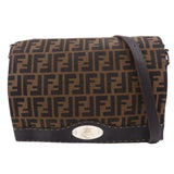 FENDI Zucca Selleria Canvas Leather Shoulder Bag Brown 8BT116