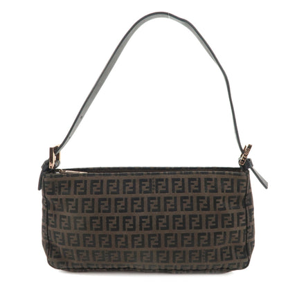 FENDI Zucchino Print Canvas Leather Shoulder Bag Brown 8BR042