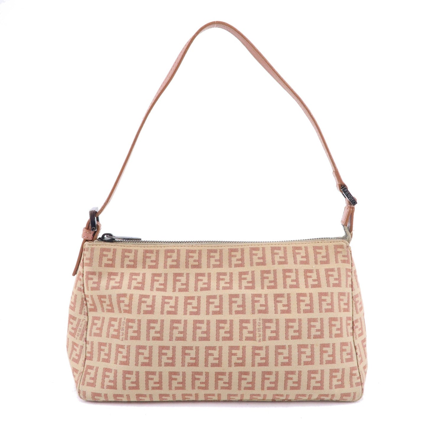 FENDI Zucchino Canvas Leather Shoulder Bag Beige Pink 8BR267