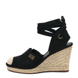 Amelia Canvas FF Embroidered Roma Ankle Wrap Wedge Espadrilles 36 Black