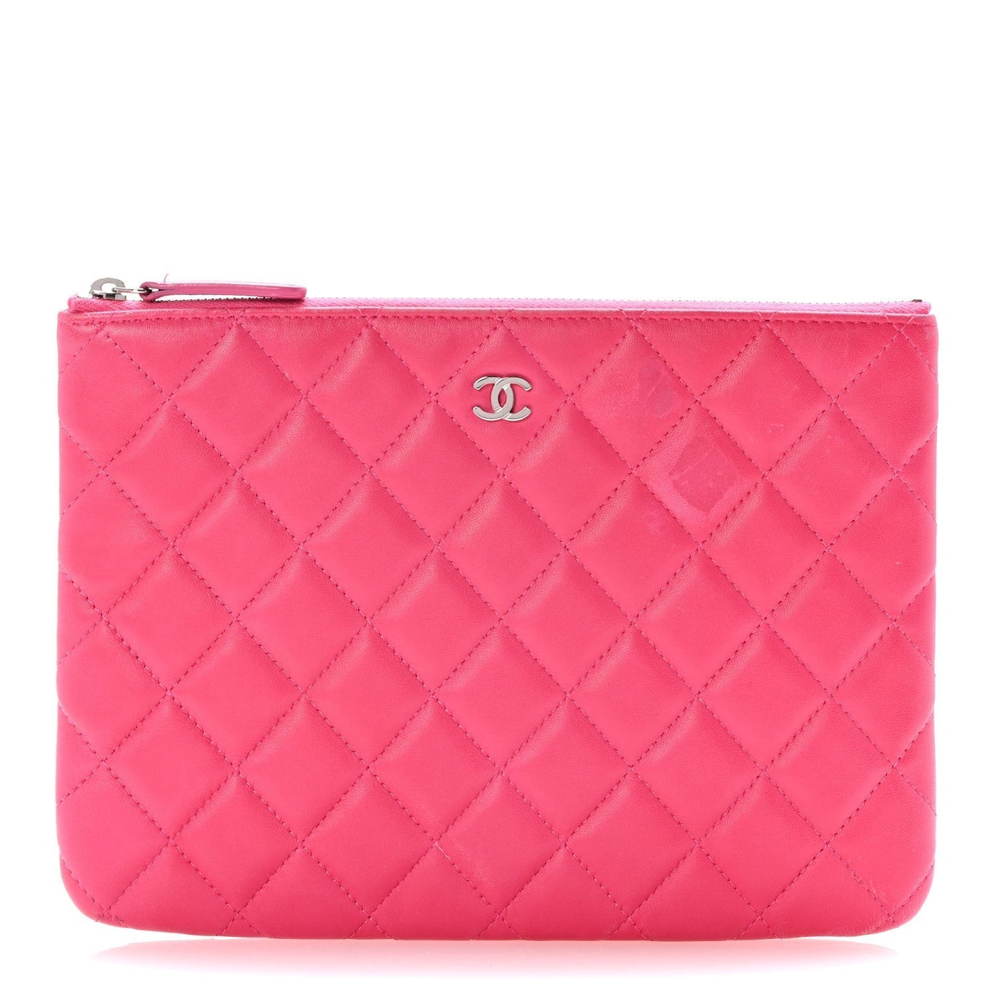 Amelia Lambskin Quilted Medium Cosmetic Case Dark Pink