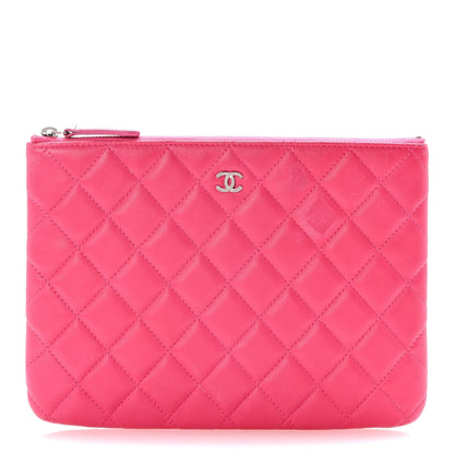 Amelia Lambskin Quilted Medium Cosmetic Case Dark Pink